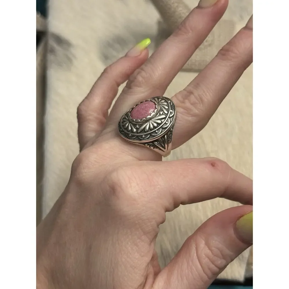 Carolyn Pollack Relios Sterling Silver Pink Rhodochrosite Concho Dome Ring 7